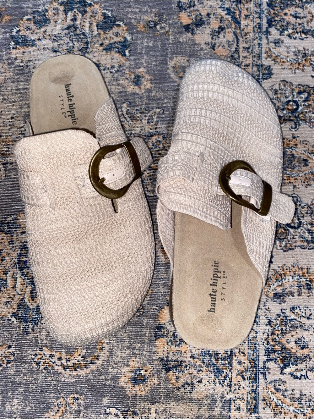 Haute Hippie Style Cream Knit Slip-On Mules with Buckle- Size 9